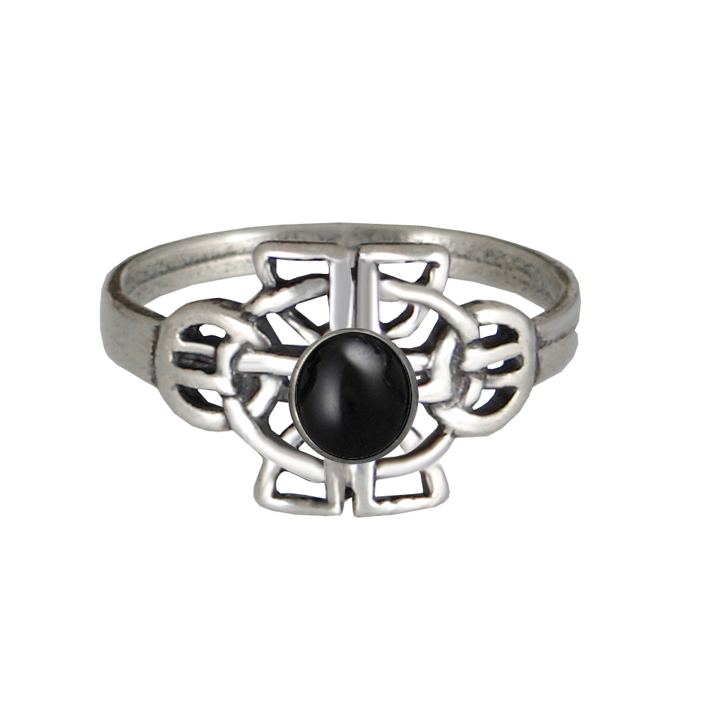 Sterling Silver Celtic Knotwork Ring With Black Onyx Size 12